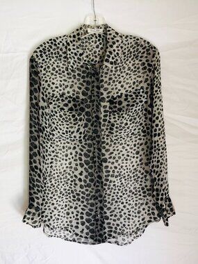 Equipment Femme Women's Size XS Silk Leopard Animal Print Button Up Tunic Blouse